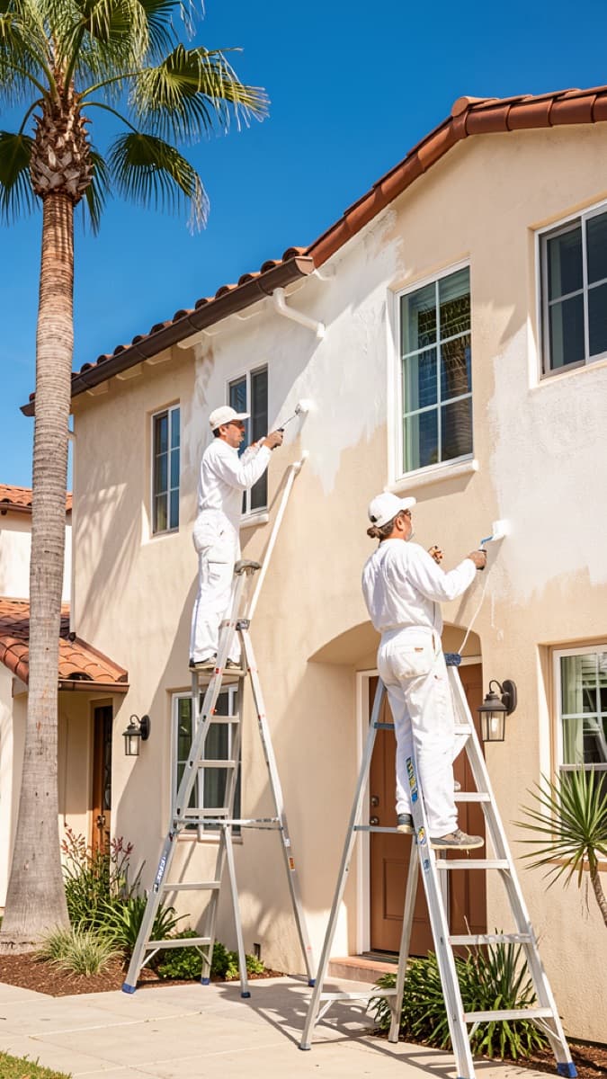 Painting crew working on the exterior of a Los Angeles home